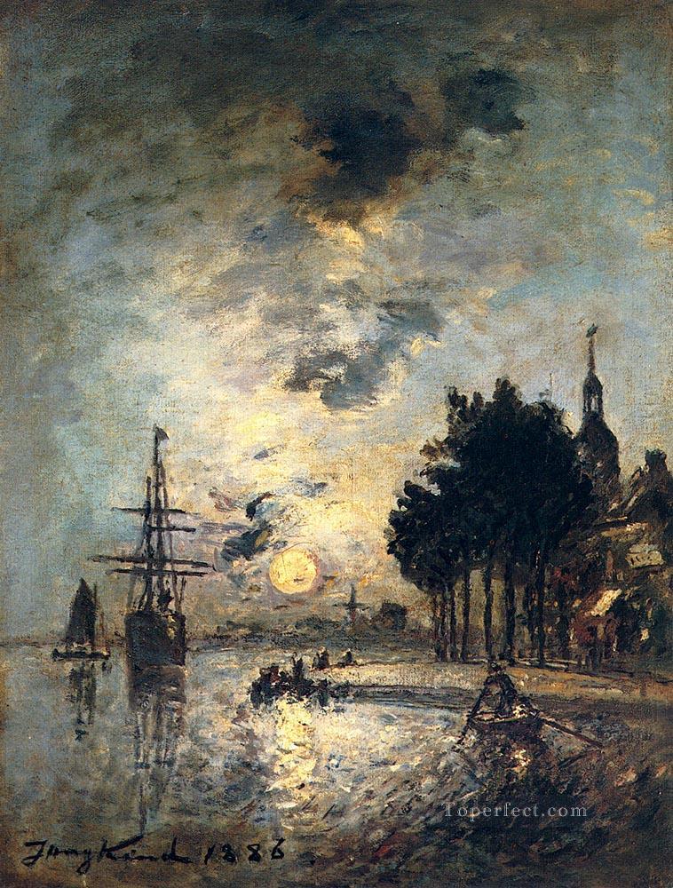 クレア・ドゥ・ルーン船の海の風景 ヨハン・バルトルト・ヨンカインド油絵